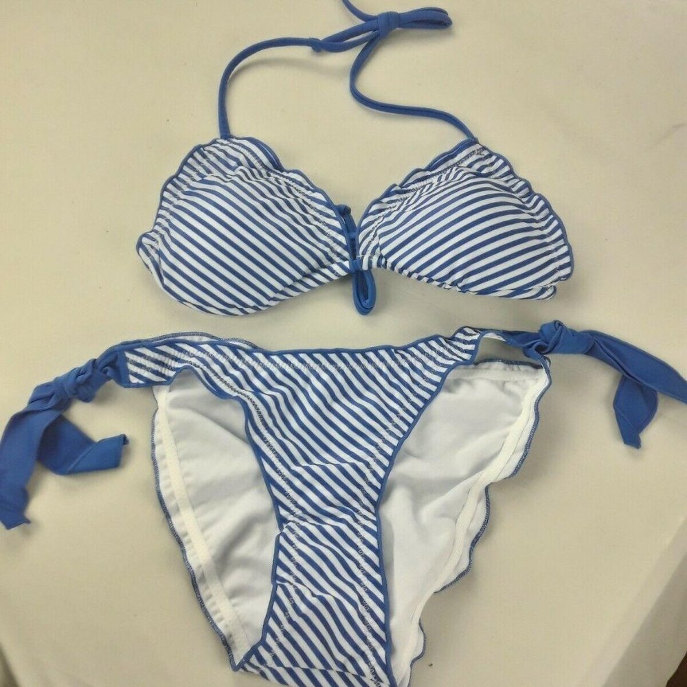 Bikini Swimsuit Med Blue White Stripped z1